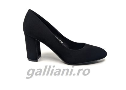 Pantofi negri eleganti dama-cu toc de 8 cm-pantofi din material stil catifea-de c13 black