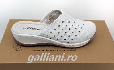 Papuci albi casual dama-interior si brant din piele naturala-dp mmm 240 white