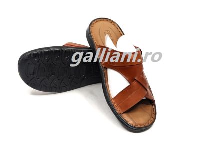 Papuci maro din piele naturala-Barbati-bp trk piele brown
