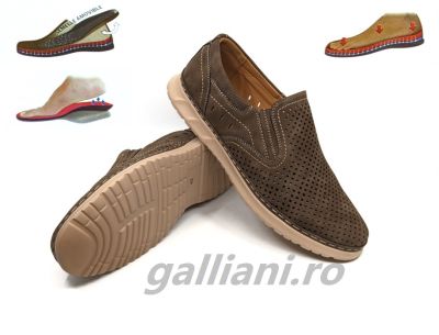 Pantofi camel casual barbati-piele ecologica perforata-bc 105 6h