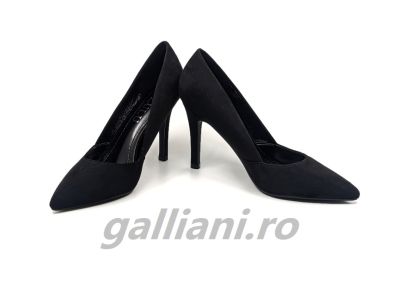 Pantofi negri eleganti dama-cu toc de 10 cm-pantofi din material stil catifea-de m37 black