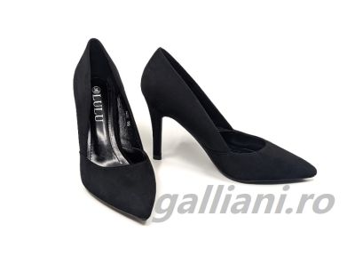 Pantofi negri eleganti dama-cu toc de 10 cm-pantofi din material stil catifea-de m37 black