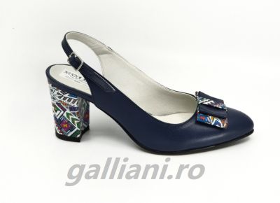 Pantofi-sanda-bleumarin-cu toc aplicat-piele naturala integral,fabricat in Romania-be-vis-a78-ip+col-navy
