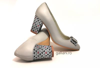 Pantofi gri eleganti dama cu toc de 7 cm-fabricat in Romania din piele naturala-de vis a41 gri