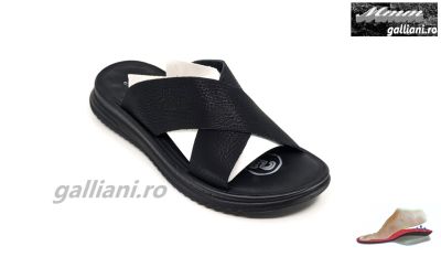 Papuci negri din piele naturala-Barbati-bp mmm piele negru